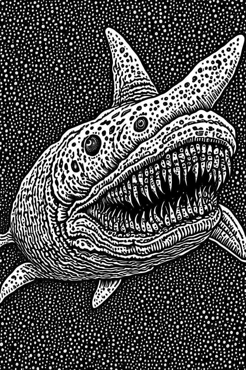 Moth / shark hybrid in the style of "Berserk" manga. B/w.