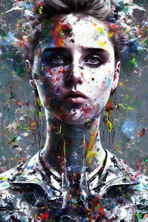 Danish singer MØ face, Abstract portrait by Yoji Shinkawa, Jackson Pollock