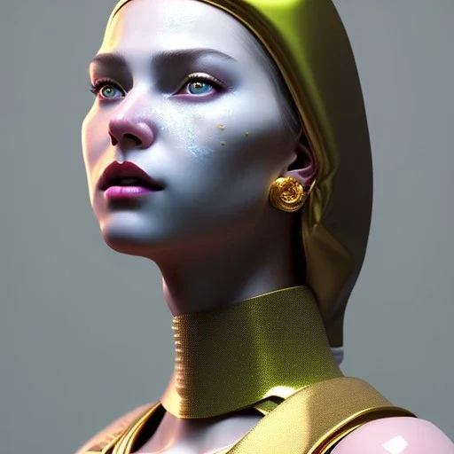 Russian woman, painted face, rounded face, glow, trap style, gold, white, cold, latex coat, leather, nose piercing, soft color, highly detailed, art stations, concept art, smooth, unreal engine 5, god rays, ray tracing, RTX, lumen lighting, ultra detail, volumetric lighting, 3d, finely drawn, high definition, high resolution, neon background.