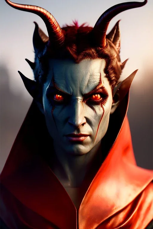 Tiefling rogue, demon horns, demon tail, ominous, facepaint, dnd character portrait, waist up portrait, intricate, oil on canvas, masterpiece, expert, insanely detailed, 4k resolution, retroanime style, cute big circular reflective eyes, cinematic smooth, intricate detail , soft smooth lighting, soft pastel colors, painted Renaissance style