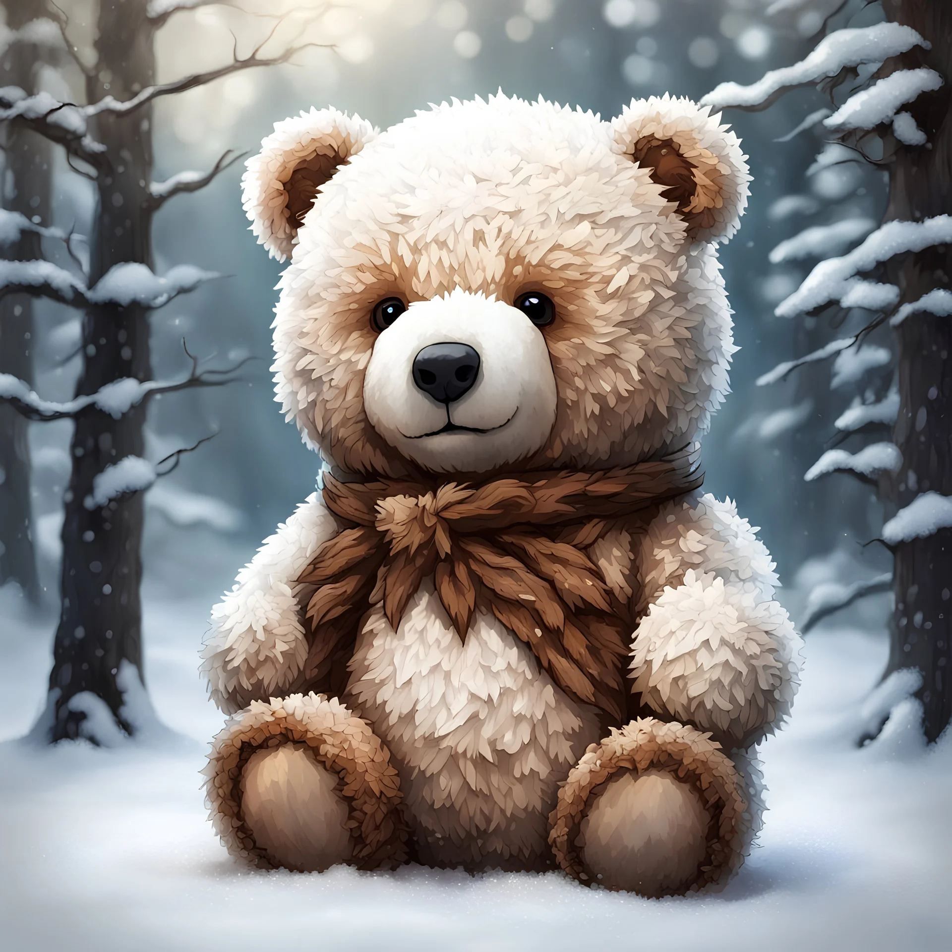 snow teddy bear alive in acorn art style