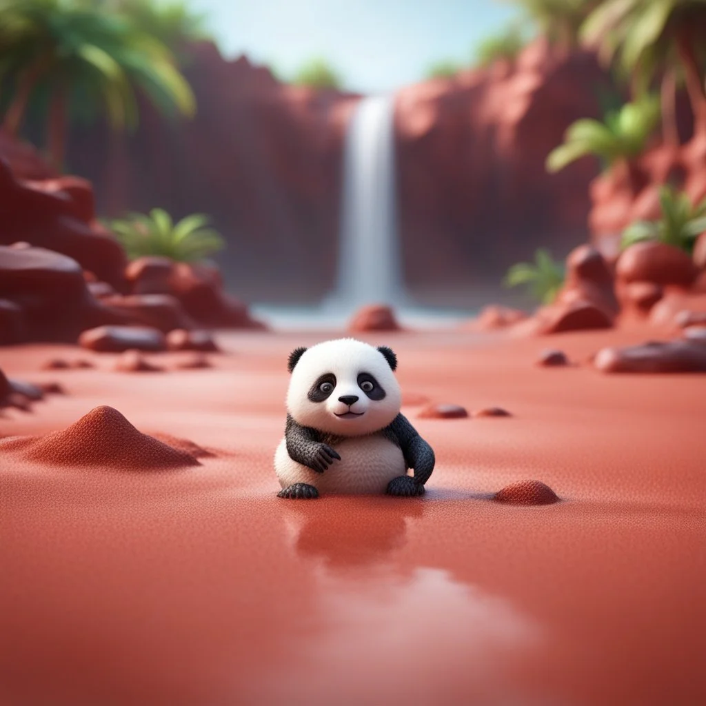 pen outline, waterfall, crocodile panda on the red sand beach ,bokeh like f/0.8, tilt-shift lens 8k, high detail, smooth render, down-light, unreal engine