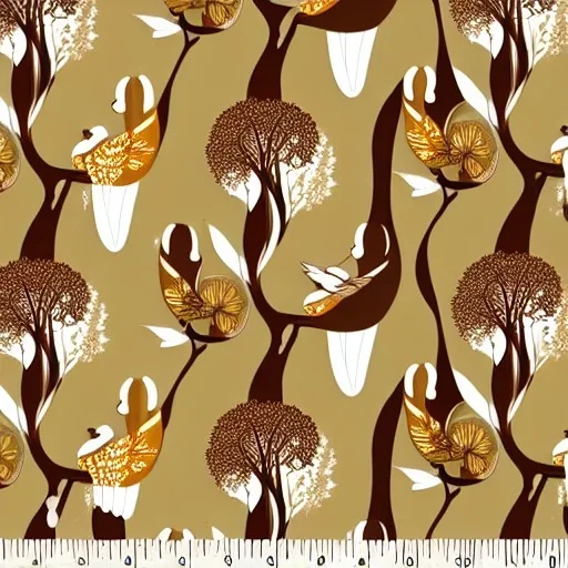 brown color cream color themed trees with birds art nouveau