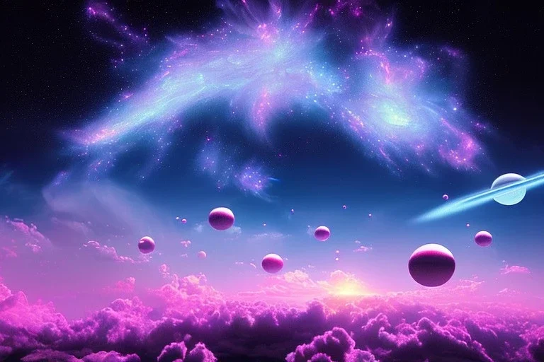 cosmos, ufo, sky blue pink