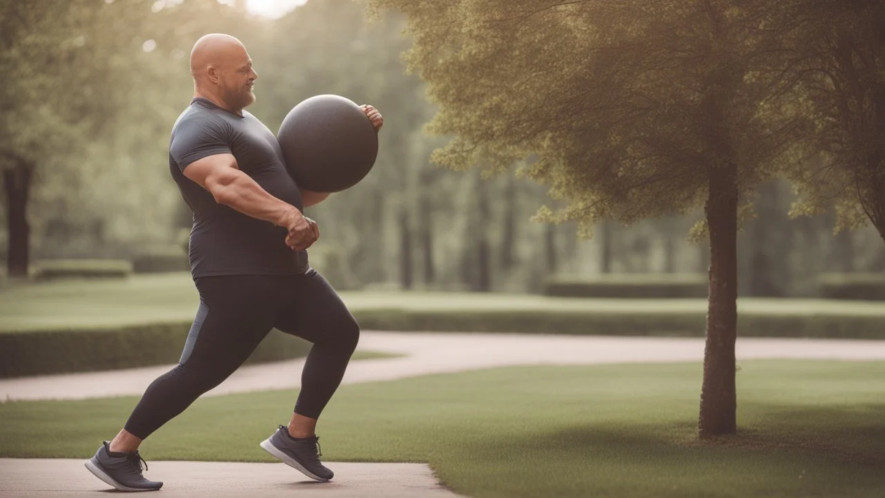 الصورة تُظهِر رجل يقوم بممارسة التمارين الرياضية في الهواء الطلق، حيث يرتدي ملابس رياضية ويمسك بالأوزان. تعكس الصورة التحفيز والتفاني في تحقيق نمط حياة صحي ومتوازن من خلال ممارسة النشاط البدني. تُجسِّد هذه الصورة أهمية الحفاظ على الوزن المثالي وتوجيه الجهود نحو الوقاية من السمنة والسرطان من خلال النشاط البدني اليومي.