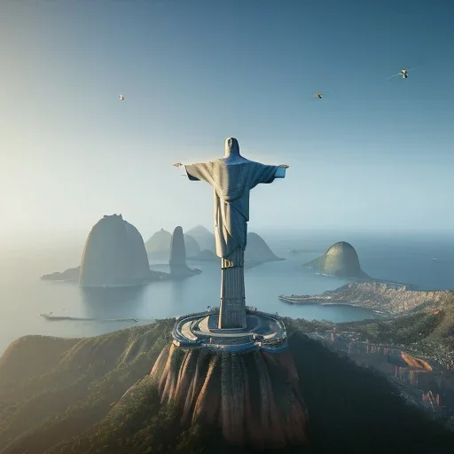 Christ the Redeemer, flying birds, unreal engine 5, cinematic lighting, photorealistic, realistic, hyper detailed, 8k, octane render, cinema 4d