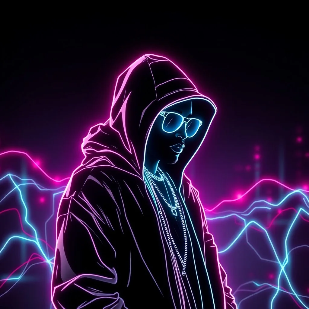 Hip Hop Artist Neon Wireframe Background