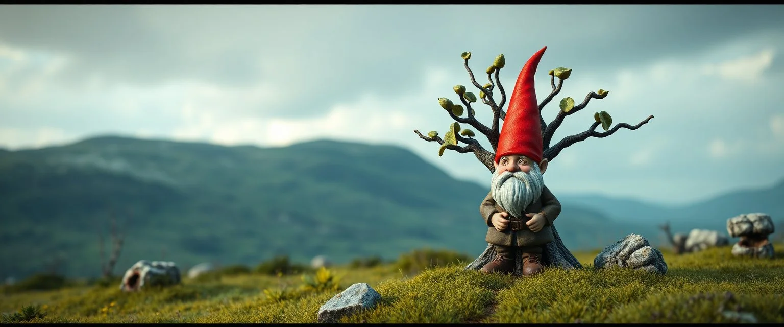 money coin tree in Scotland with a Scottish gnome oracle under. in the style of fallout 4