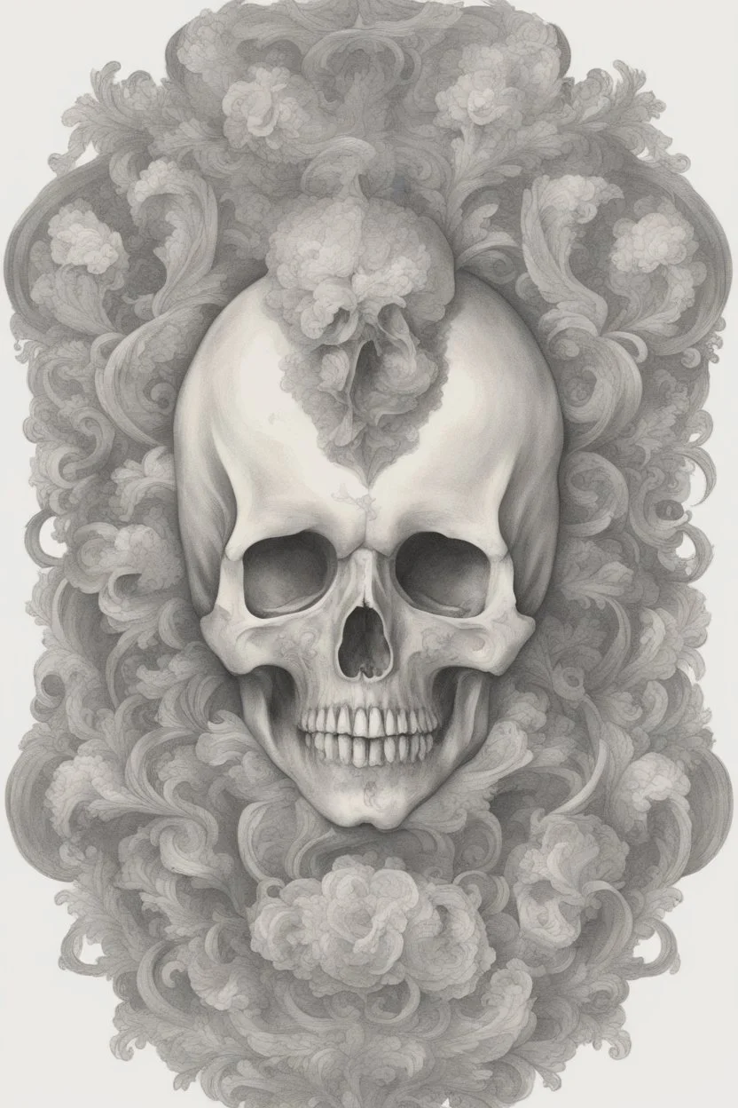 human skull, forward facing, centered, in louis viton style