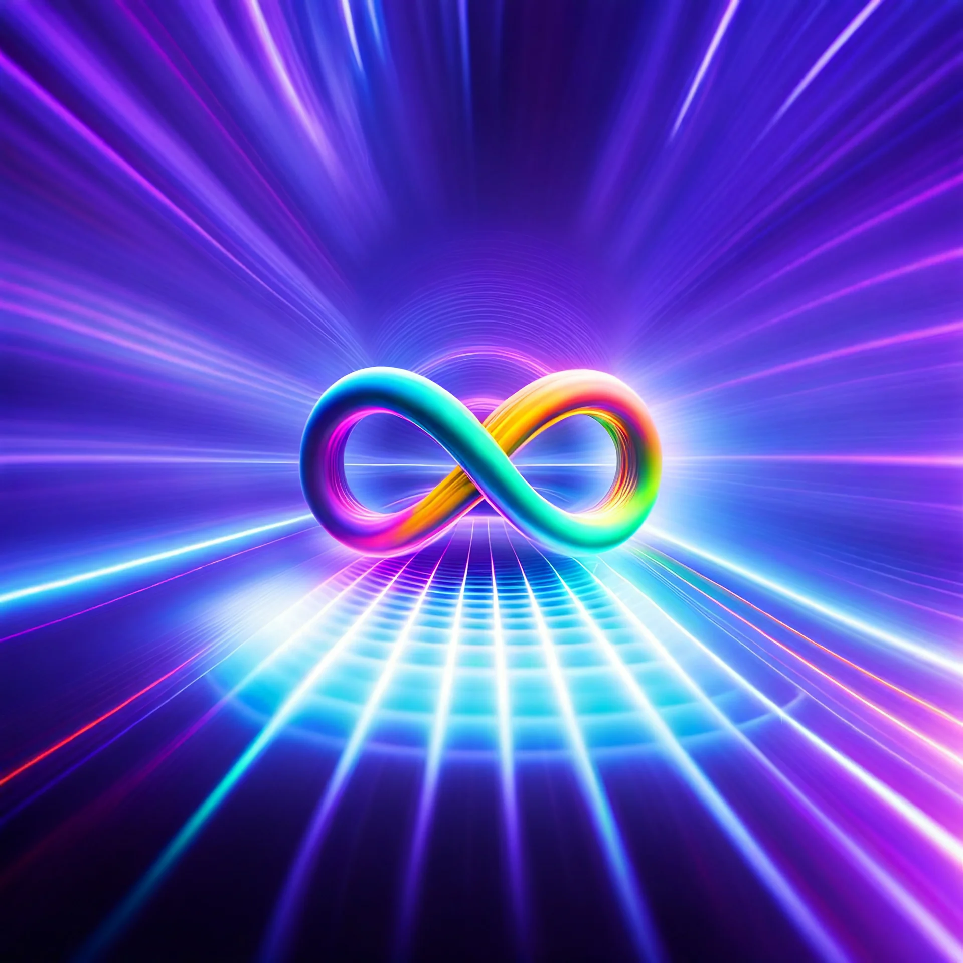 infinity symbol brightly coloured ∞ moving at warp speed, colours from infinity flowing through image with speed, DSLR with a 80mm lens, set to f/16 and a slow shutter speed of 1/15s, striking, neon, chiaroscuro, dramatic, captivating, powerful, fantasy, beautiful, octane render, 16k post-production, artstation: award-winning: atmospheric: commanding: fantastical: clarity: ultra quality: striking: brilliance: stunning colors: amazing depth; lens: f/11, 35mm