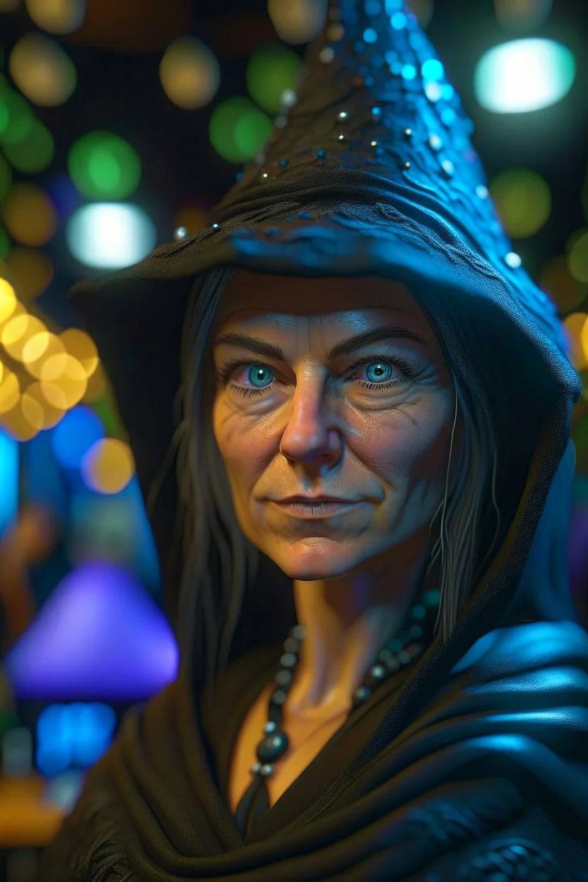 portrait ninja witch at narcissist bingo, photo-realistic, shot on Hasselblad h6d-400c, zeiss prime lens, bokeh like f/0.8, tilt-shift lens 8k, high detail, smooth render, down-light, unreal engine 5, cinema 4d, HDR