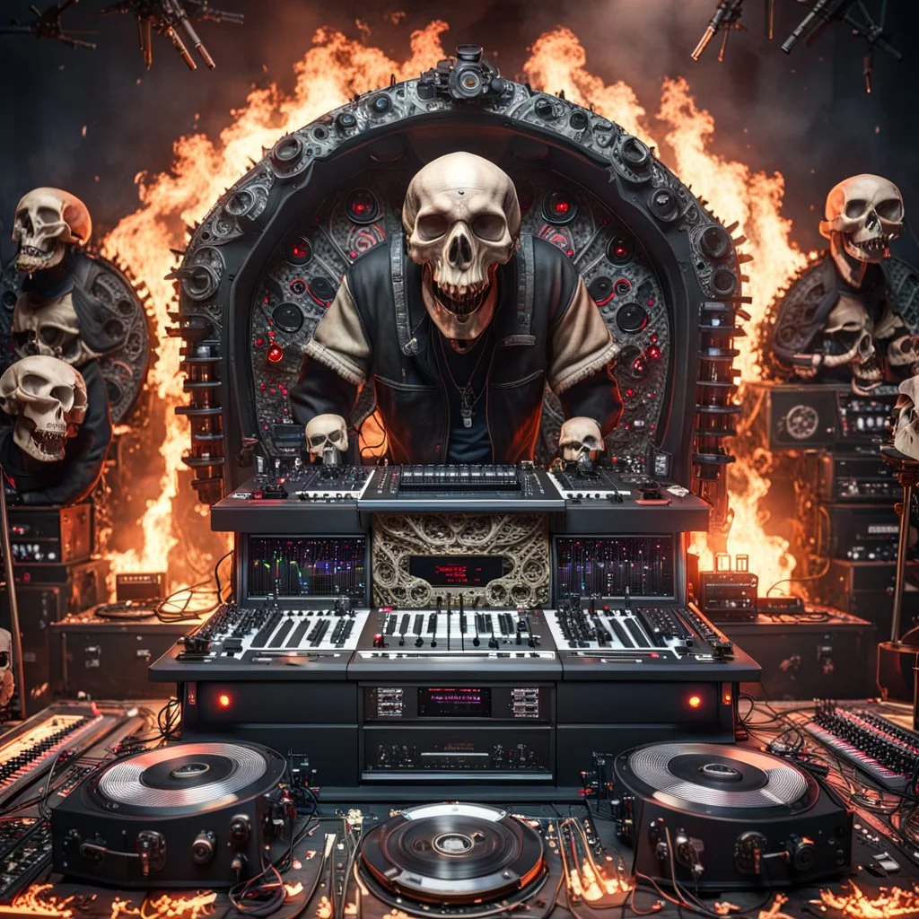 DJ of the damnded, insanely detailed DJ booth in hell, MID set, speakers and equipment made of bone, anatomically correct, add more skulls in th audience, photorealism, vray, 8k 3d https://stablecog.com/generate?o=a67b60e0-edd2-418d-9744-d1d585055d7fv https://stablecog.com/generate?o=93026b00-ac6b-436a-bc57-6aa04073d4a9