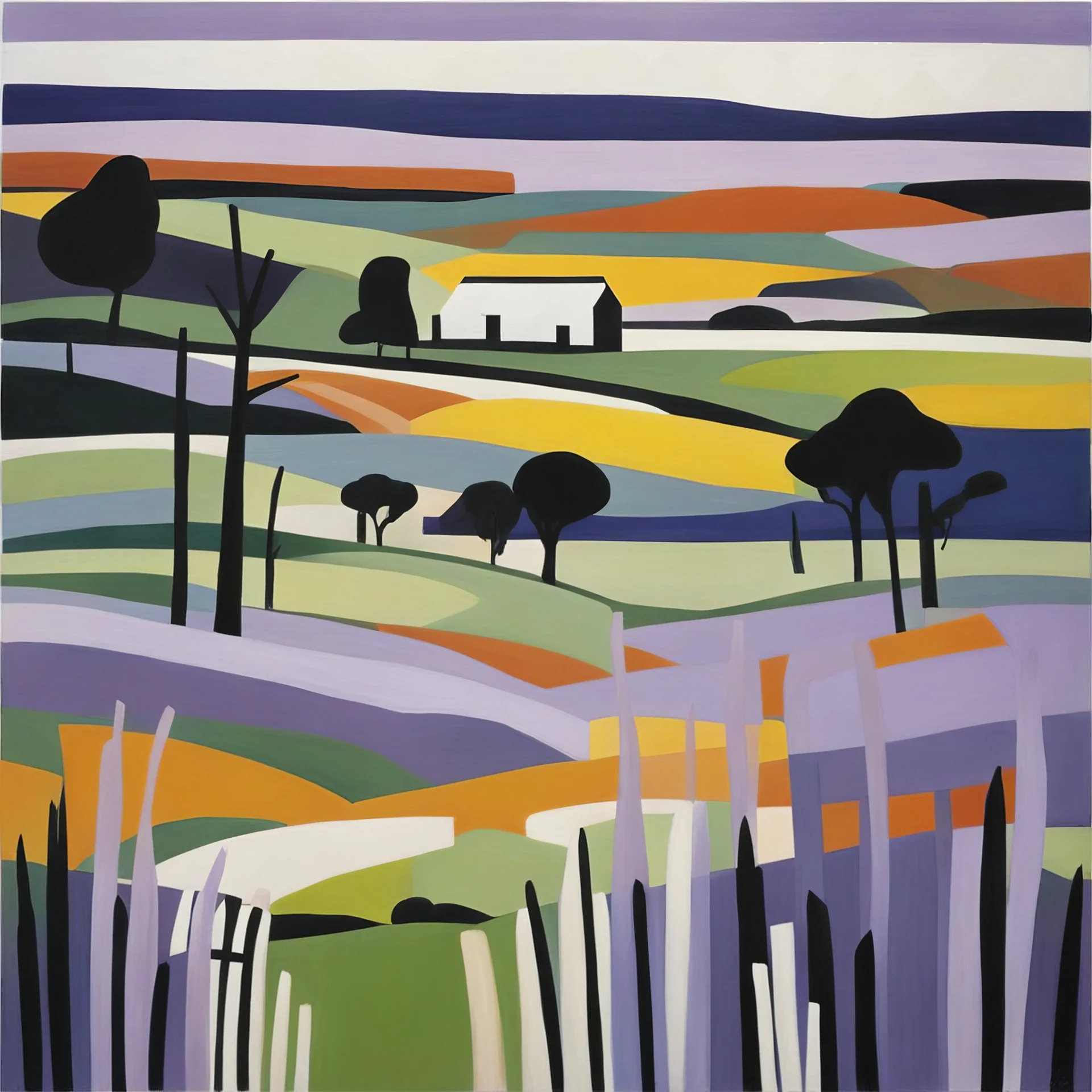 fields lavander landscape Painting in the Australian aboriginal art style painted by Patrick heron and Chantal joffe and fernand leger source pinterest , singulart or devian art