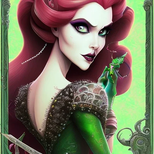 extrem tim burton style and disney style of wicked old evil stepmother, sharp focus, beautiful eyes