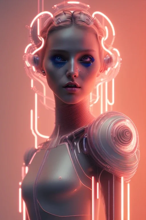 cyberpunk, head, women, portrai, tron sketch of a girl on lined paperA beautiful one nude body of a make up smiling woman blond long hair, alone, high key lighting, volumetric light high details with white stripes and blue eye, smiling with plump pink lips, flowers around, unreal engine petit prince belle fine, profil de trois quart, grand front cosmique, peau bleu cristalline, yeux bleu, perle sur le front long cheveux blond et rose etoilé, cristaux sur le corps, collier de grande princesse, l