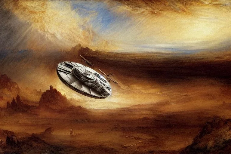 crashed millenium falcon in the desert painted by william turner