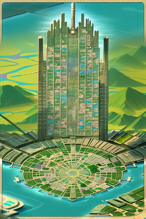 high detail map of an entire tropical dystopian small capital city