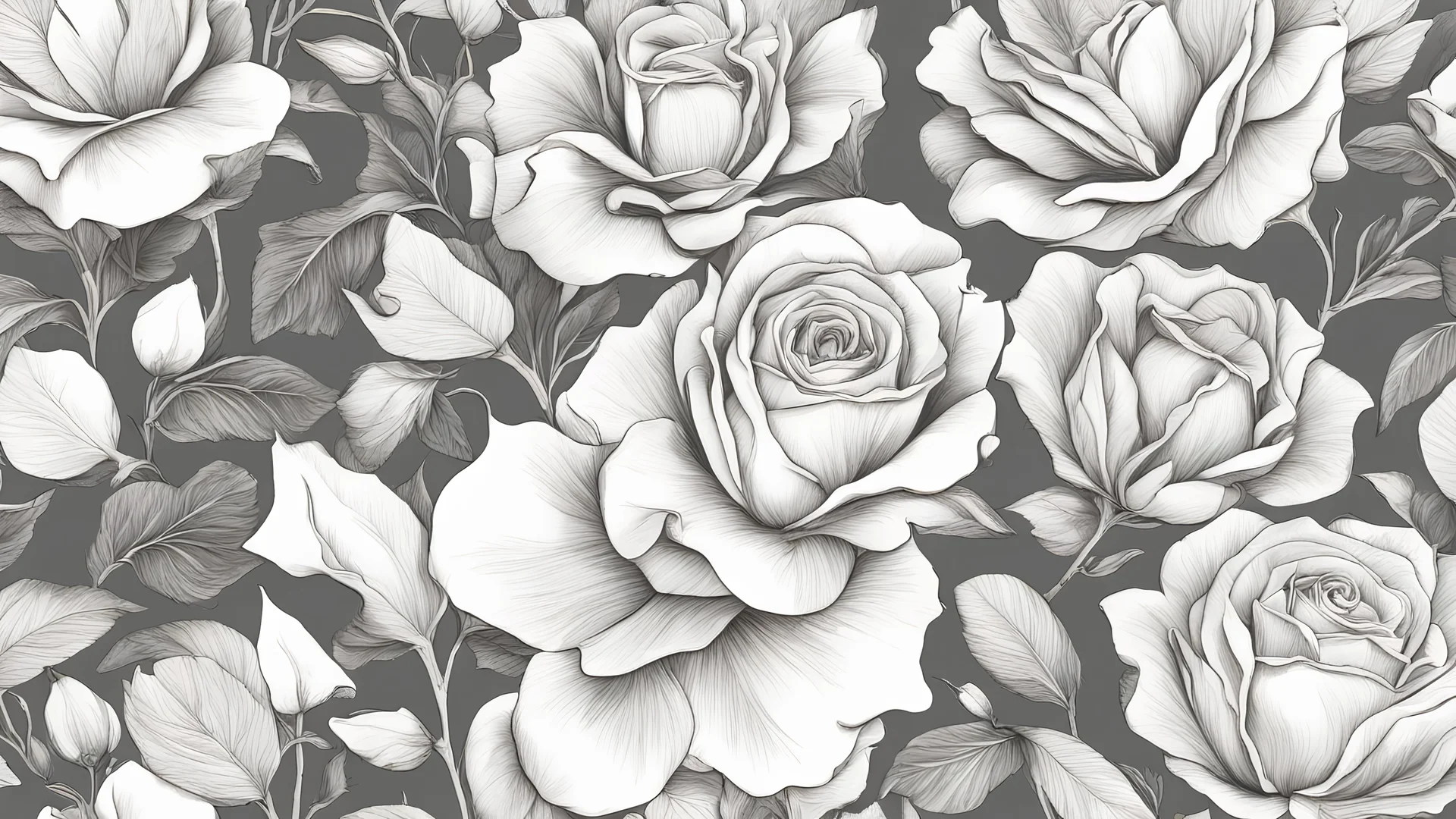 seamless contour pattern of large gray flowers on a black