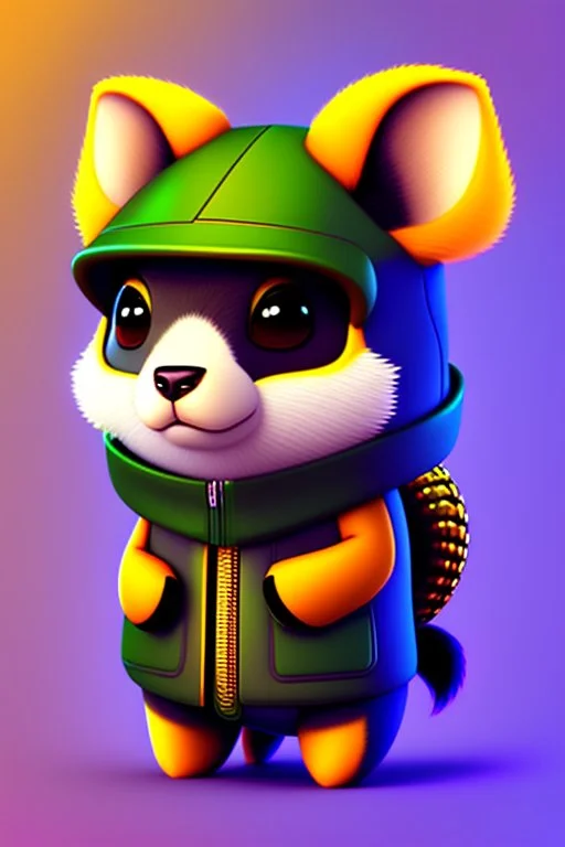 Close-up Portrait of a cool animation crypto animal character, cute, witty, striking and one of a kind, 2d