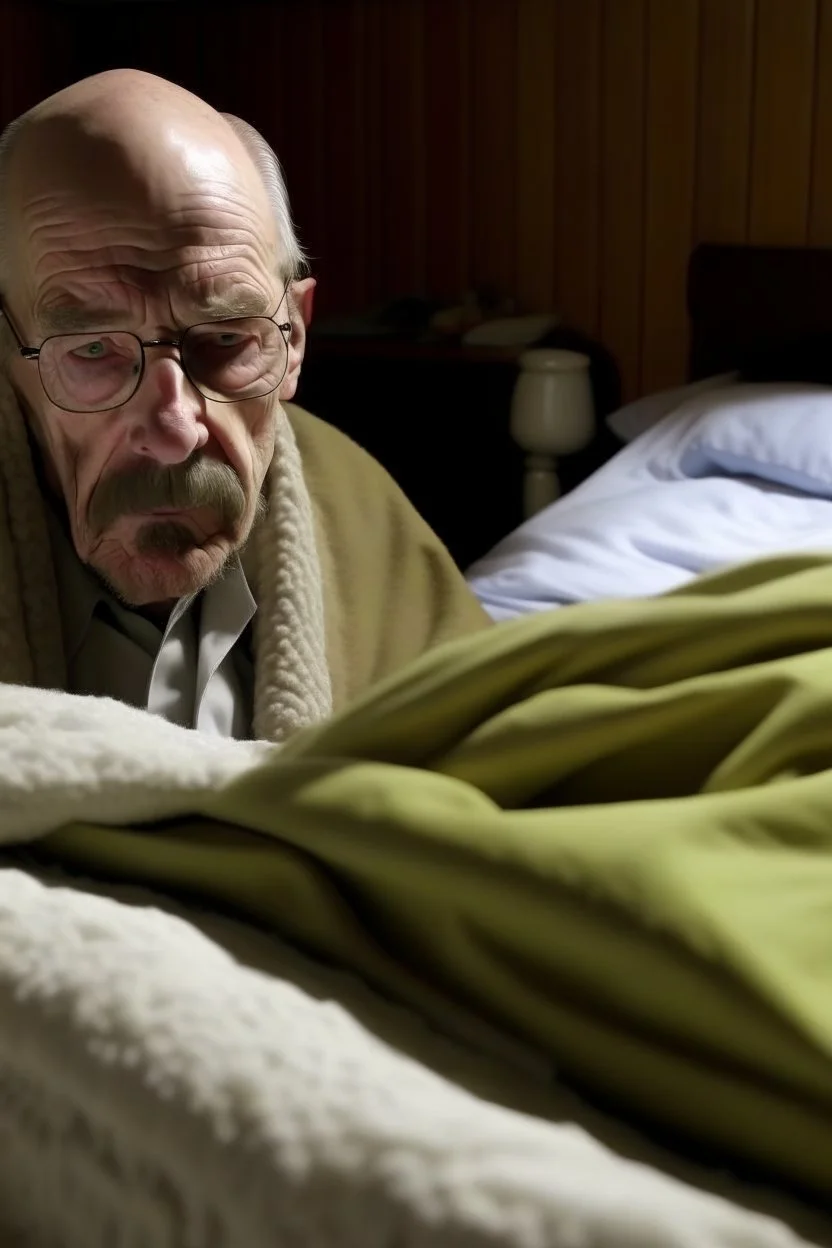 walter white at 90 years on a bed under a blanket