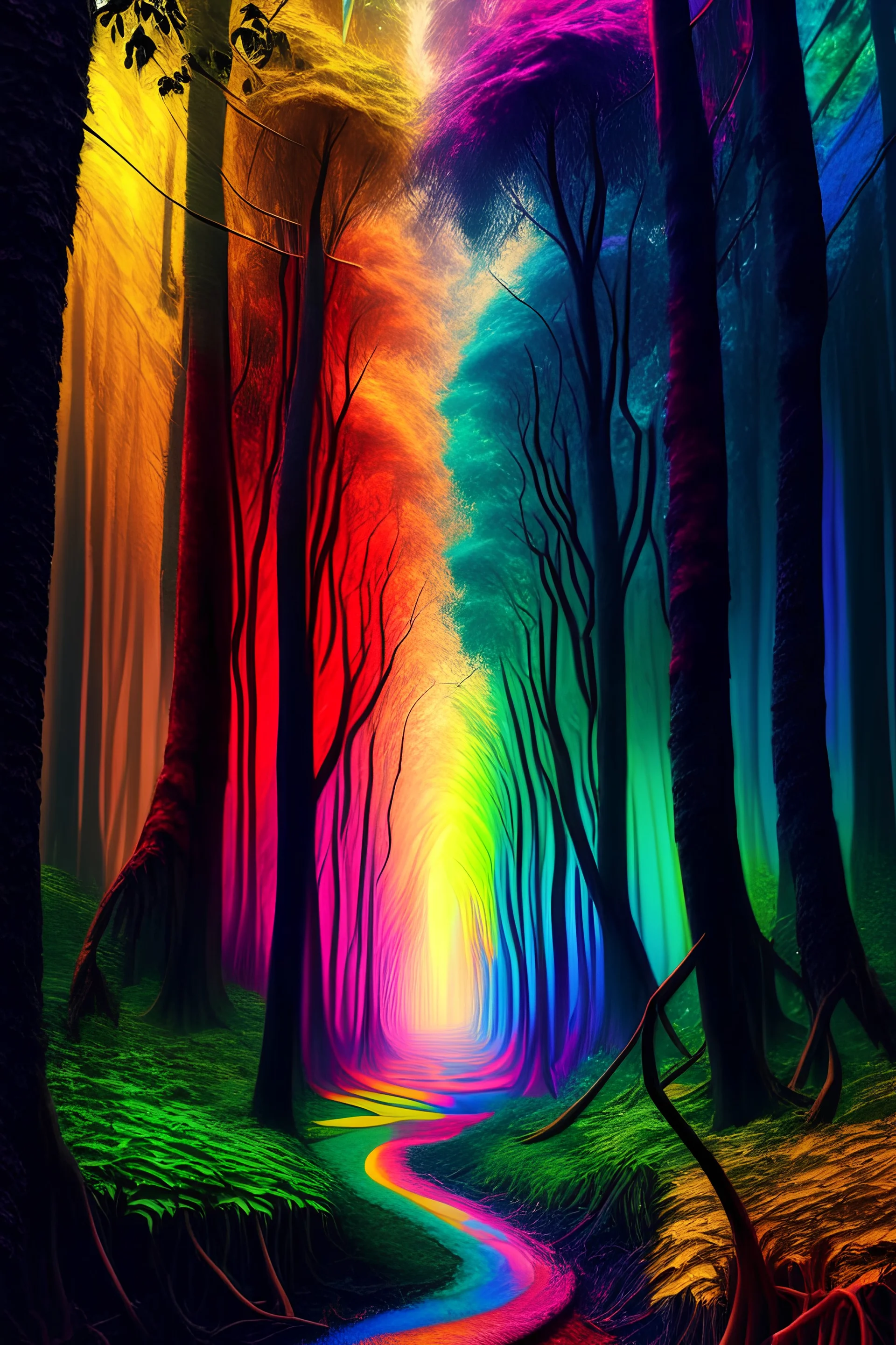 Beautiful rainbow forest in the hell