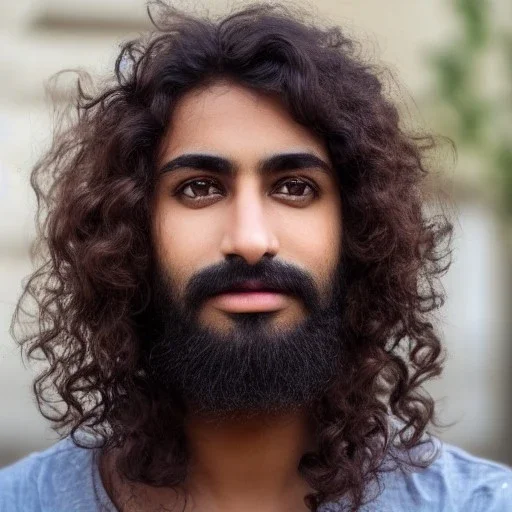 Amal, male, dark brown eyes, darkest brown mid length curly hair, oval broad face, real human face, ultra high resolution