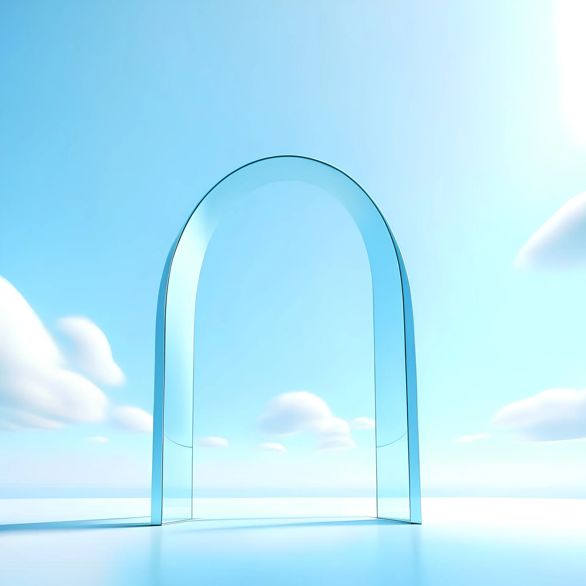 sky, single glass portal, surreal, light blue, minimal, sleek, whitish