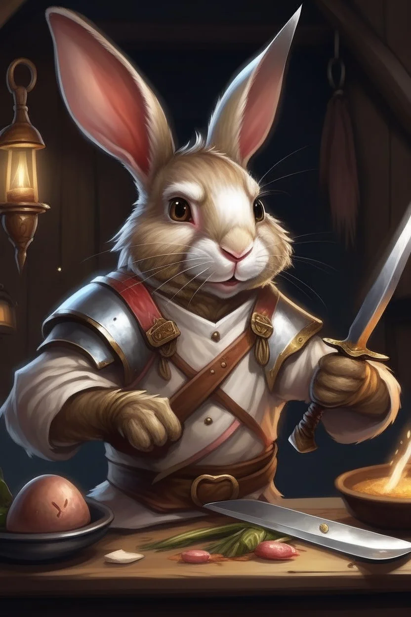 holy bunny with cooking knife dnd realism art adventurer