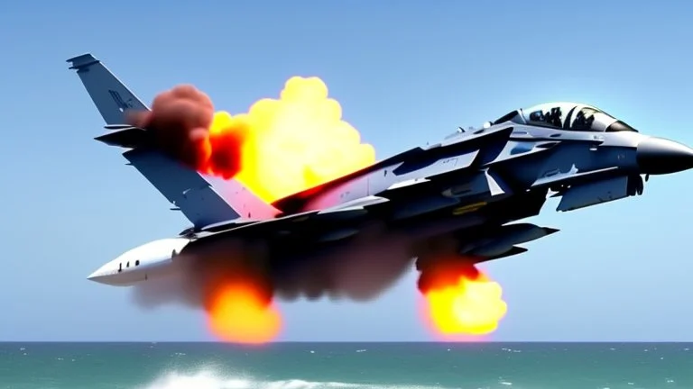 fighter jet shoots missile at passenger plane and it explodes while flying over the ocean