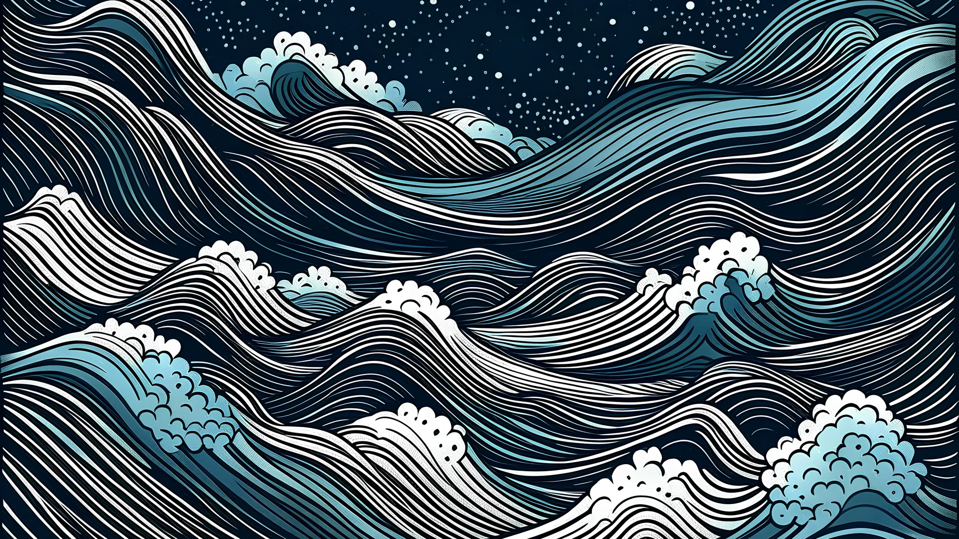 A vector graphic of a stormy sea