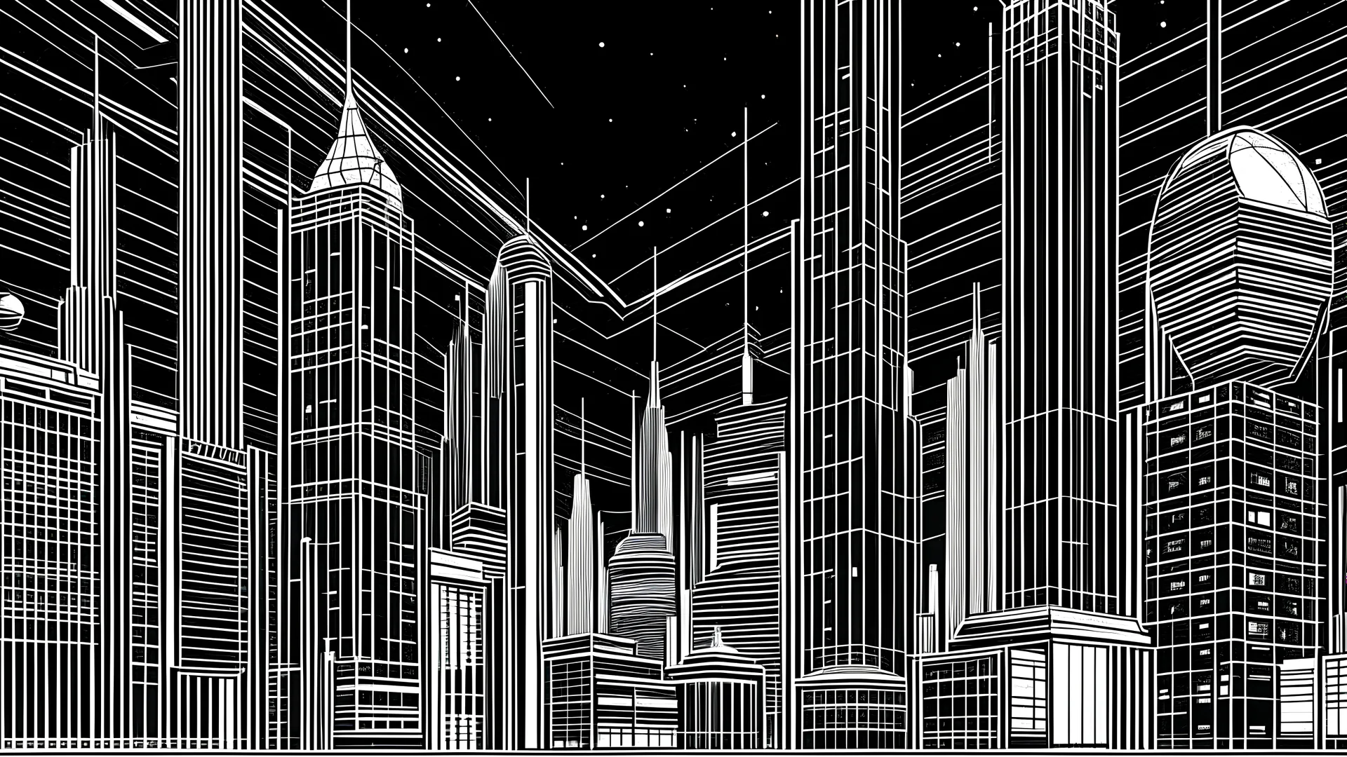 futuristic cityscape line art minimal