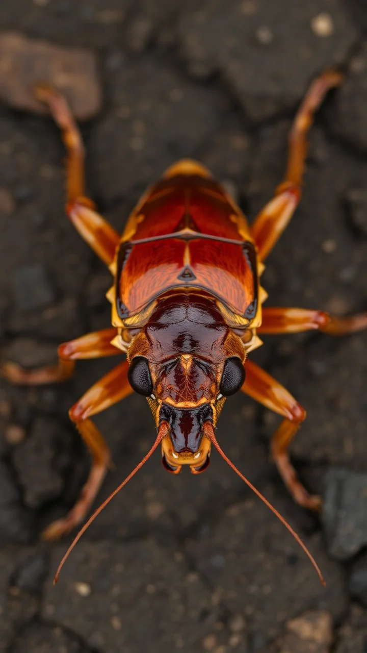 Cockroach top view with human look face