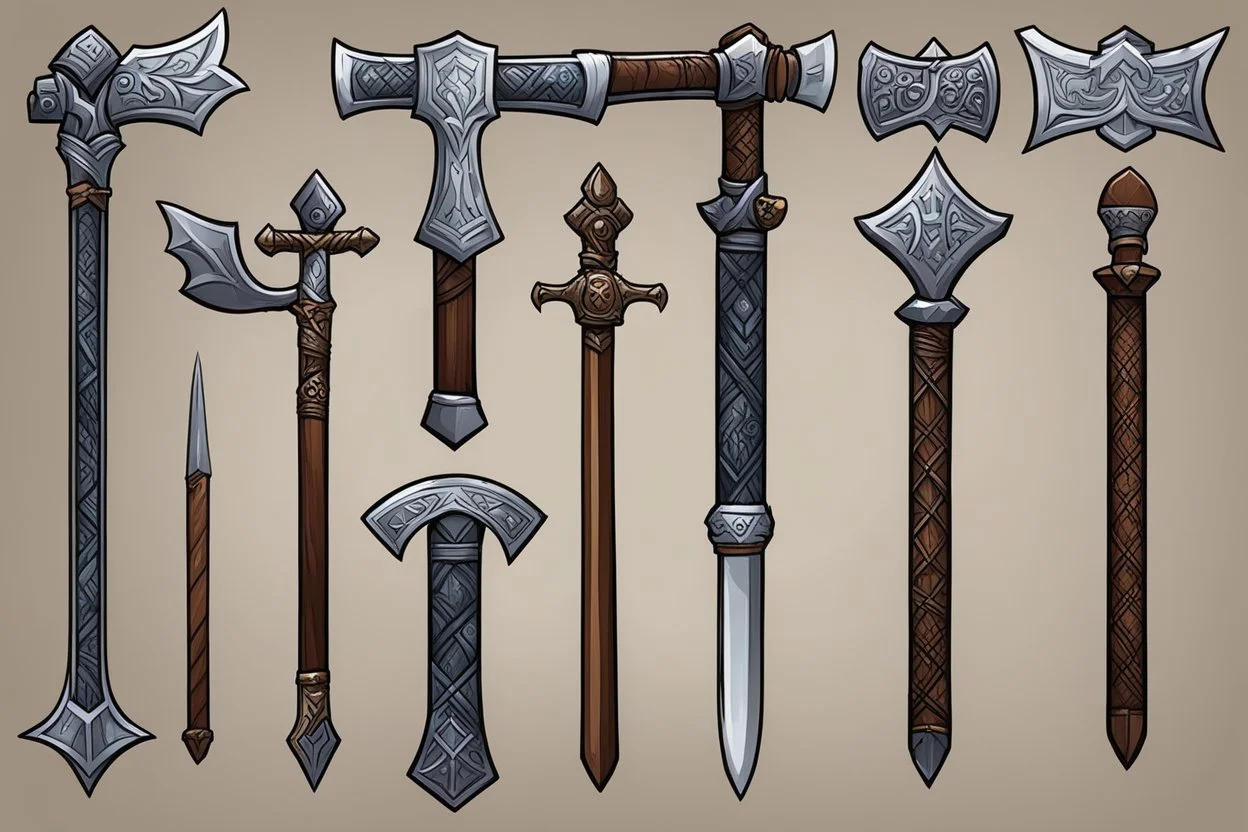 Here's some more culturally-flavored axe designs for Ancardian homebrew shenanigans! While there are fantasy-stylings for each type associated with each culture, these are all meant to be practical and functional axes, with most of them being strongly influenced by one-handed and big battleaxes that existed in historical cultures. Quite a few of these are not strictly axes, but would effectively use the stats for a one or two-handed axe in 5e rules. I'm especially a fan of that Gnollish Axe-Club