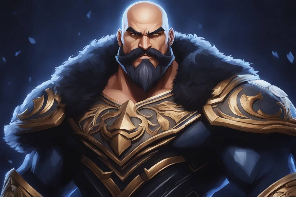 Braum in 8k solo leveling shadow drawing style, big mastash, intricate details, highly detailed, high details, detailed portrait, masterpiece,ultra detailed, ultra quality