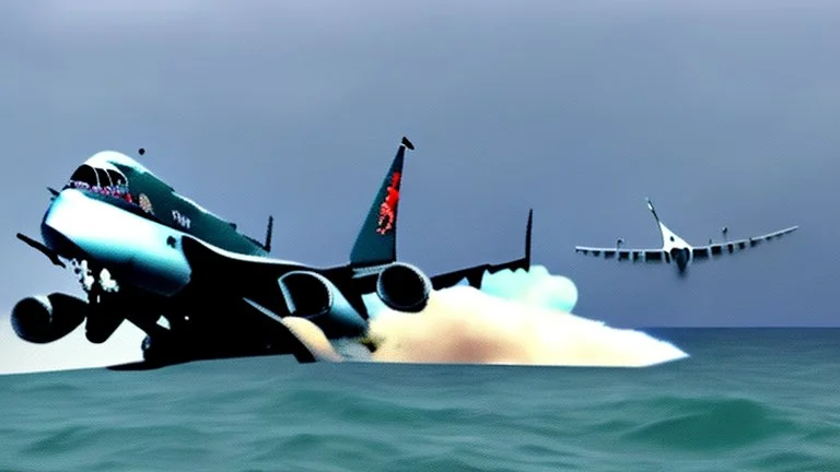 fighter jets fire missiles at 747 plane and it crashes into the ocean