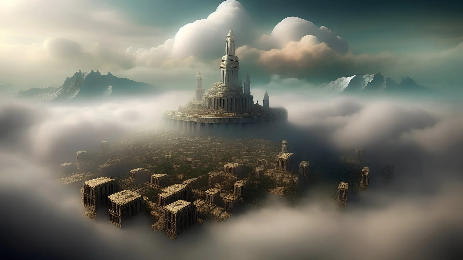 The city of Olympus, home of the gods, in the clouds