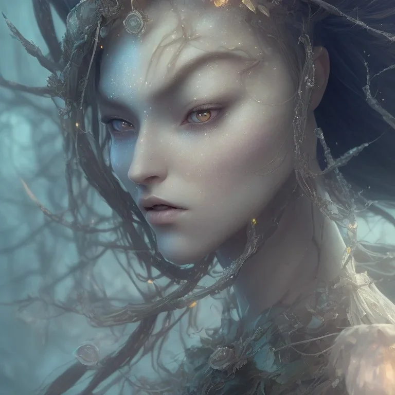 Fantasy portrait of a beautiful witch in Avatar (film) by Greg Rutkowski, Song Choi, Mitchell Morehauser, Masij Cucciara, Johnson Ting, Maxim Verheen, Peter Koenig, 8k photorealistic, cinematic lighting, HD, high detail, dramatic, atmospheric, Popular art station