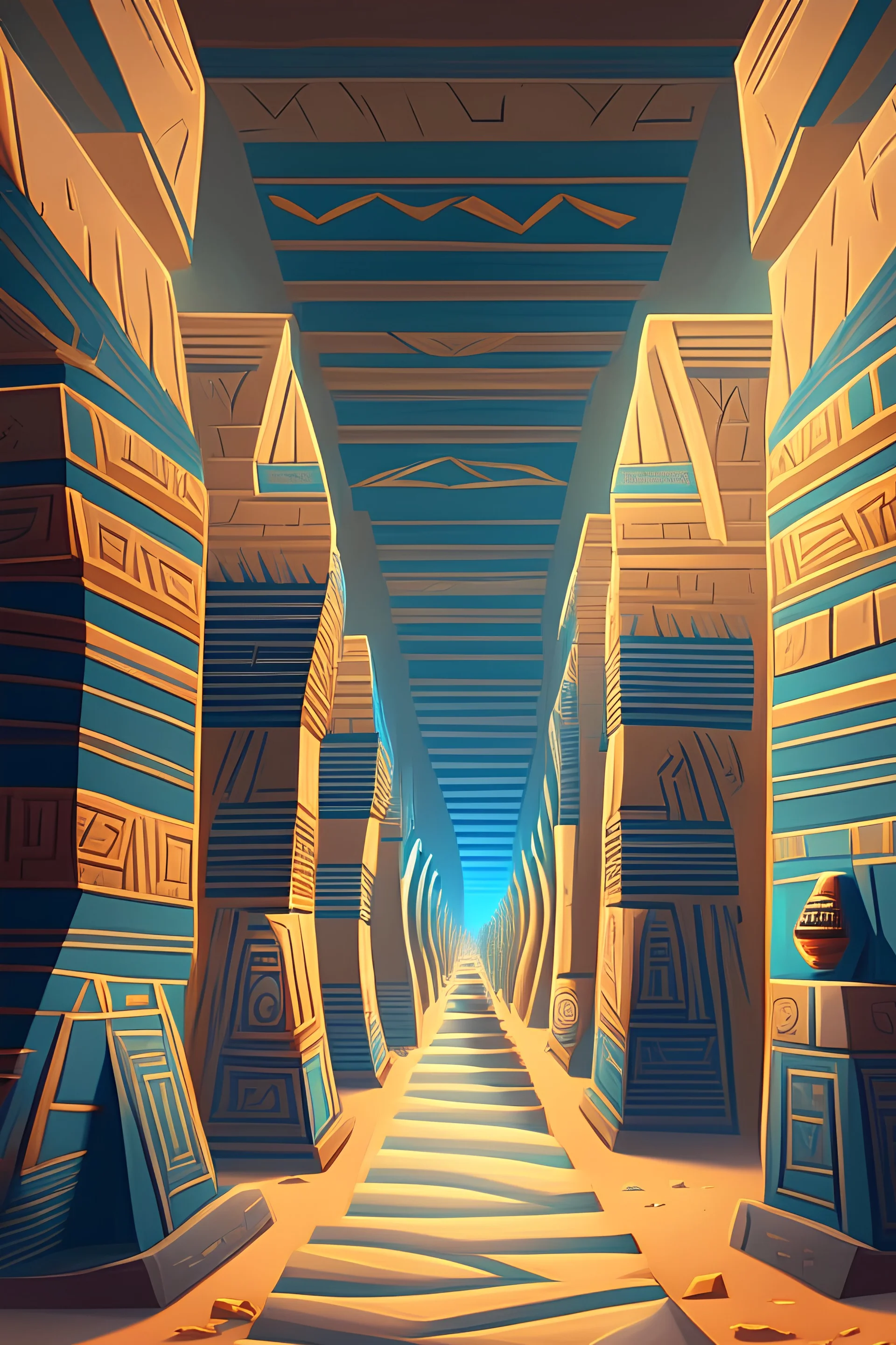 Egyptian pyramids, corridor to Pharaoh's tomb, walls with different patterns, palm circumcision, cartoon style, fantasy, digital art, 8k, full details, high resolution