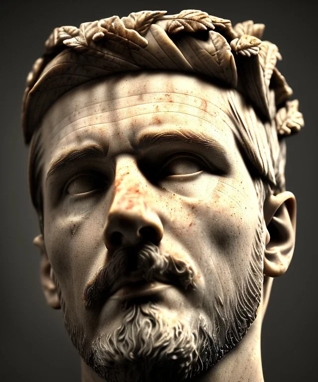 Ultra Realistic image, roman sculpture, marble deluxe material, Lionel Messi, gold Laurel leaves crown model, miguel angel style, chisel style, emperador, waist up portrait, cinematic lighting, God light, god rays, 4k resolution, smooth details, ornate details, soft lighting, unreal engine 5, soft cyan background.