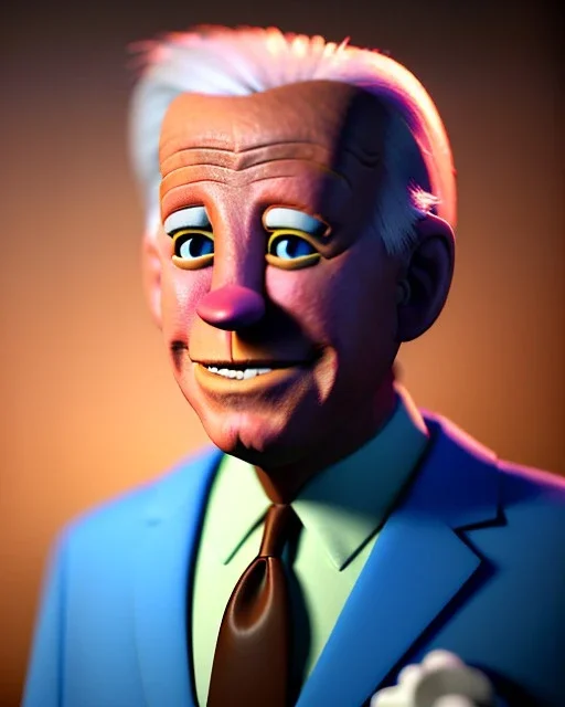 Waist up Portrait, joe Biden as muppet Sesame Street, Blue suit retro style, photo studio, city background, unreal engine 5, concept art, art station, god lights, ray tracing, RTX, lumen lighting, ultra detail, volumetric lighting, 3d.