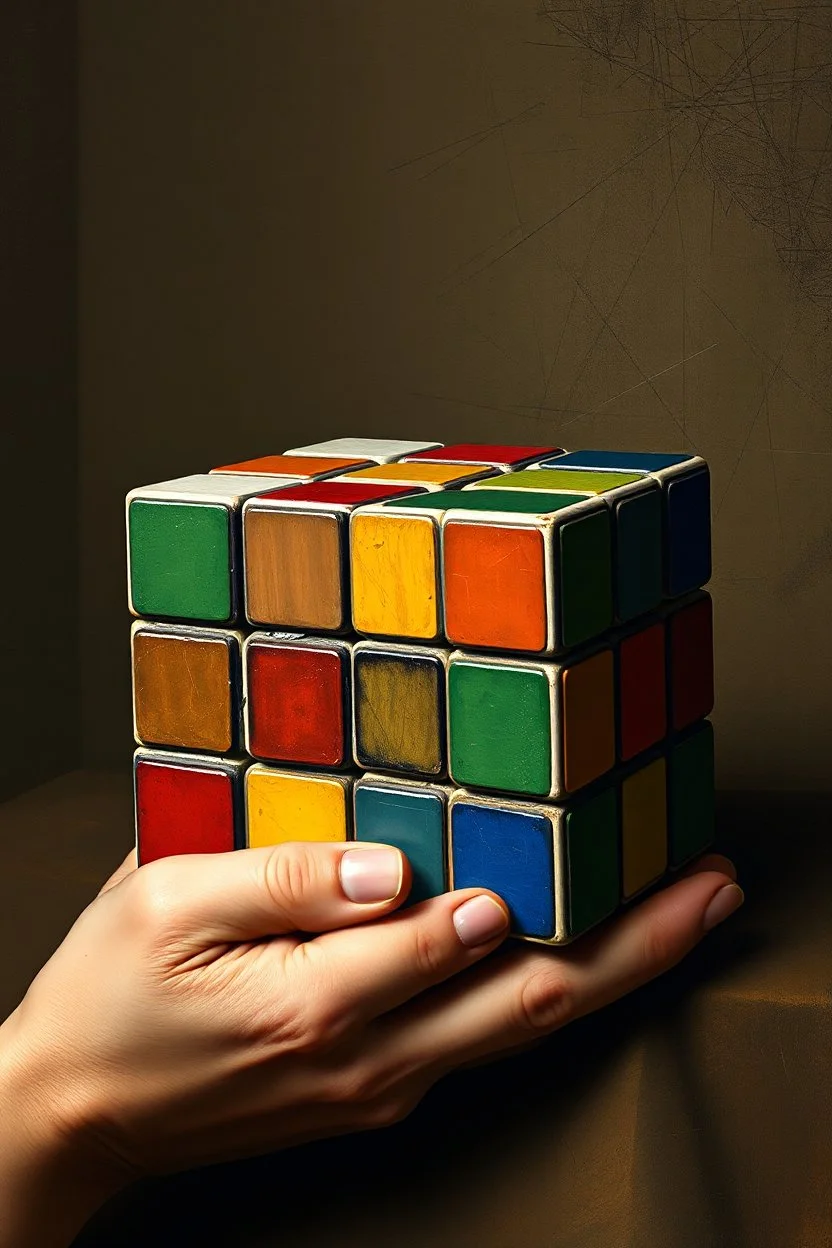 Rubik's cube in the style of Vermeer