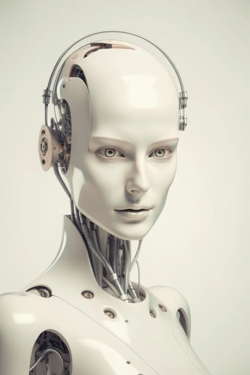 Portrait of a robotic woman, creamy colors,