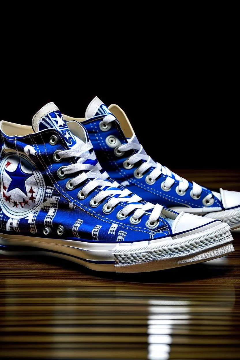 A converse sneaker, covered in Dallas cowboys theme