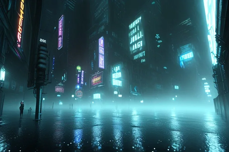 Night, Gotham city, dark, FOG, unsafe, rain, high level of detail, high definition, blue neon, blue lights, blender 3d