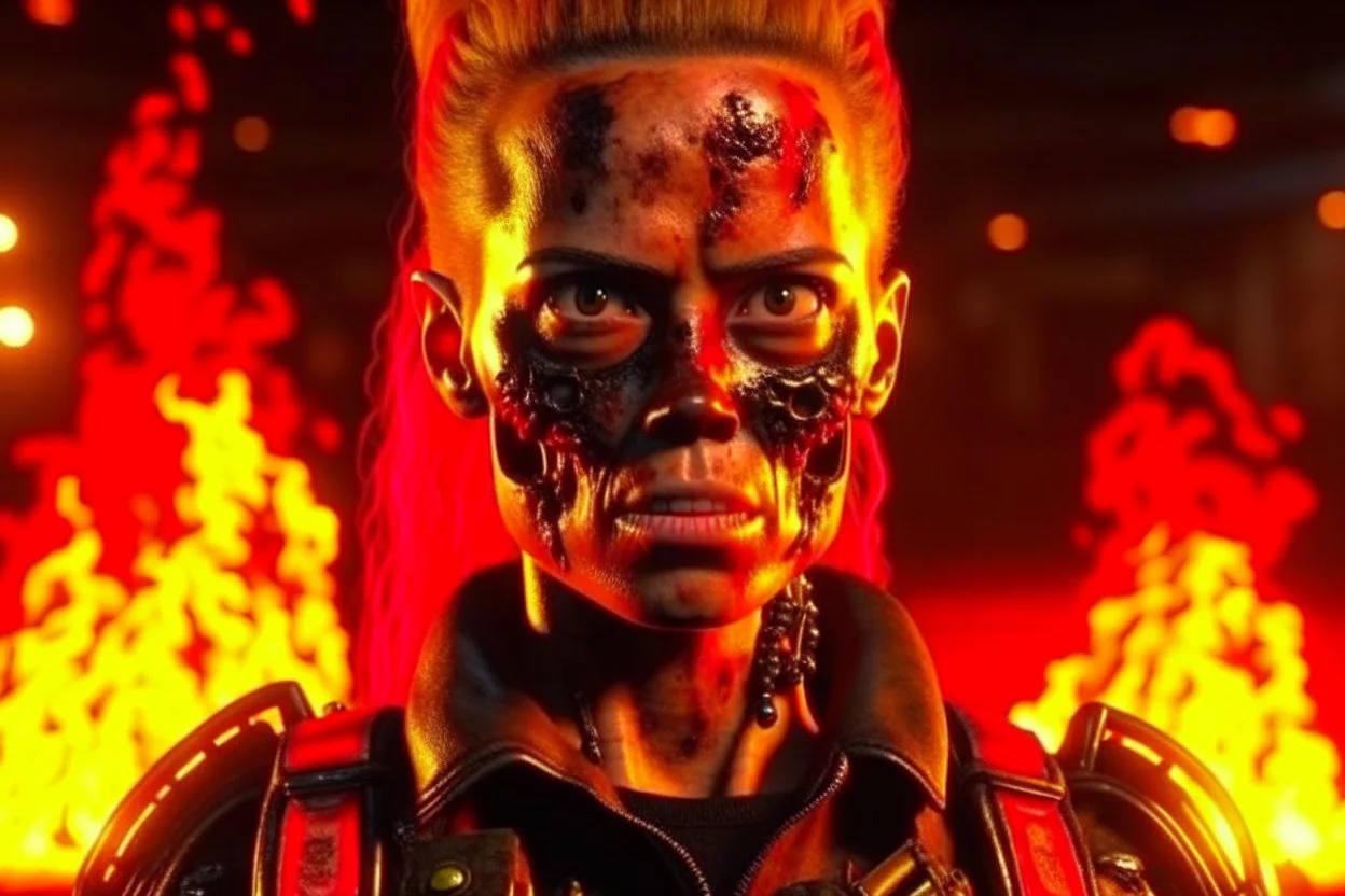 4K. REALISTIC FULL DETAILS. EMISSION DE RADIO HARDROCK FIRESTARTER TERMINATOR FEMME. CAMERON