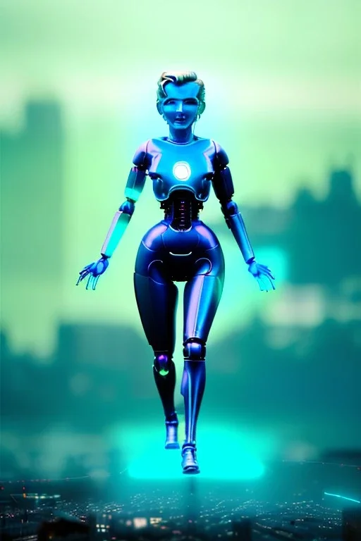 Ultra Realistic image, portrait, blonde woman, Marylin Monroe face, perfect iris, glow eyes, glow makeup. Cyborg, Cyberpunk, ghost in the shell style, oversized tight latex dress. fog, rain, soft color, highly detailed, unreal engine 5, ray tracing, RTX, lumen lighting, ultra detail, volumetric lighting, 3d, finely drawn, high definition, high resolution.