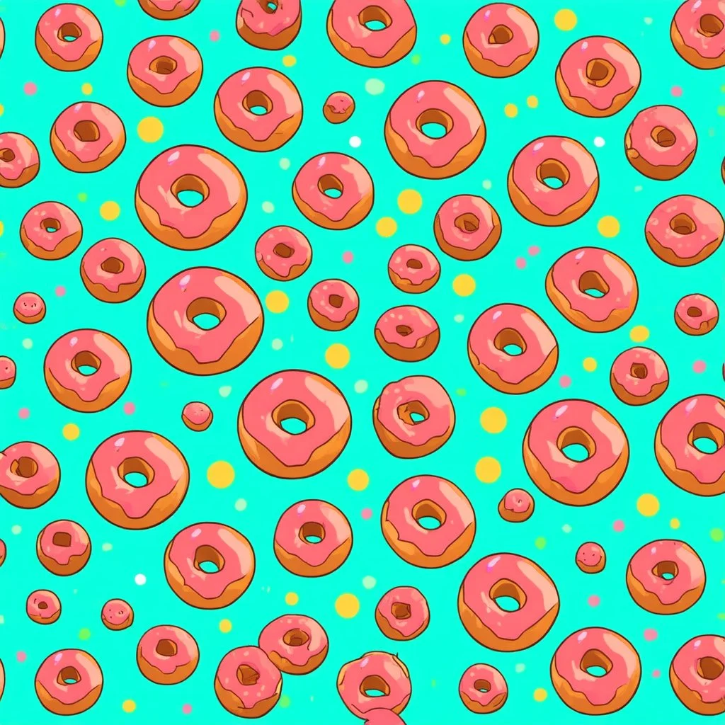 a polka dot pattern of retro cartoon style powdered donuts , single line weight