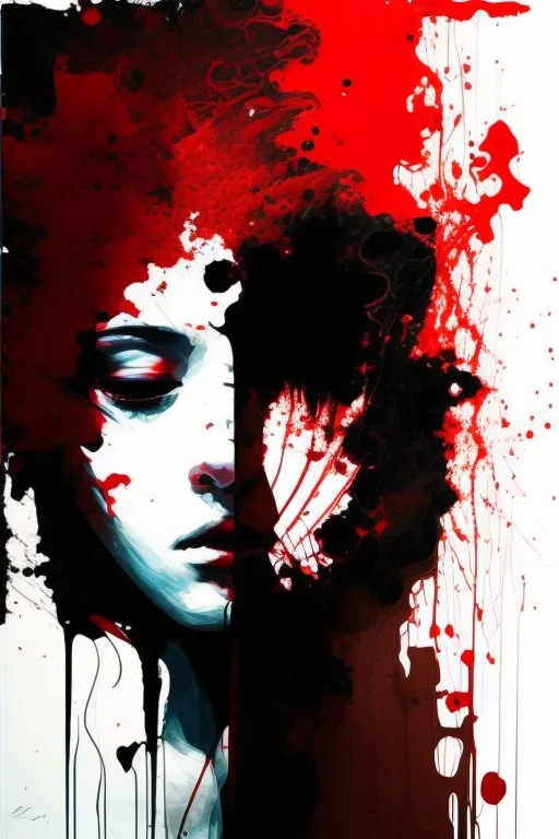 Abstract art, a lonely blooded girl with her