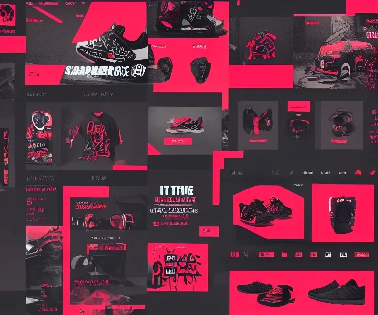 Homepage for a Streetwear Brand, UI, UX, Neon Red and Black, Futuristic, Simplistic