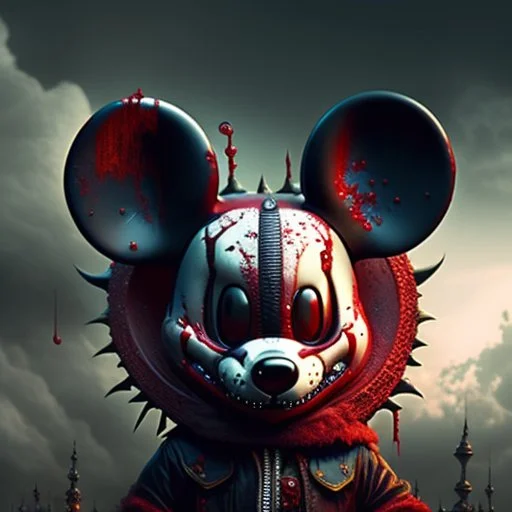 zombie mickey mouse hybrid, photorealism, movie screen capture, horror, sci-fi, evil, hungry, rotted